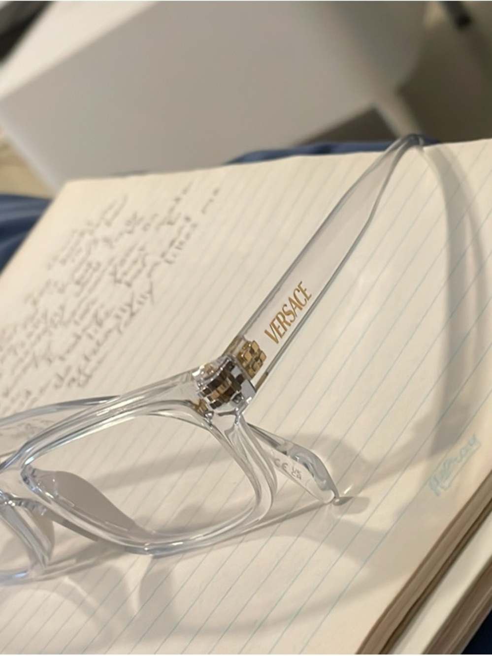 Versace Clear Transparent Frame Reading Glasses with Gold Logo